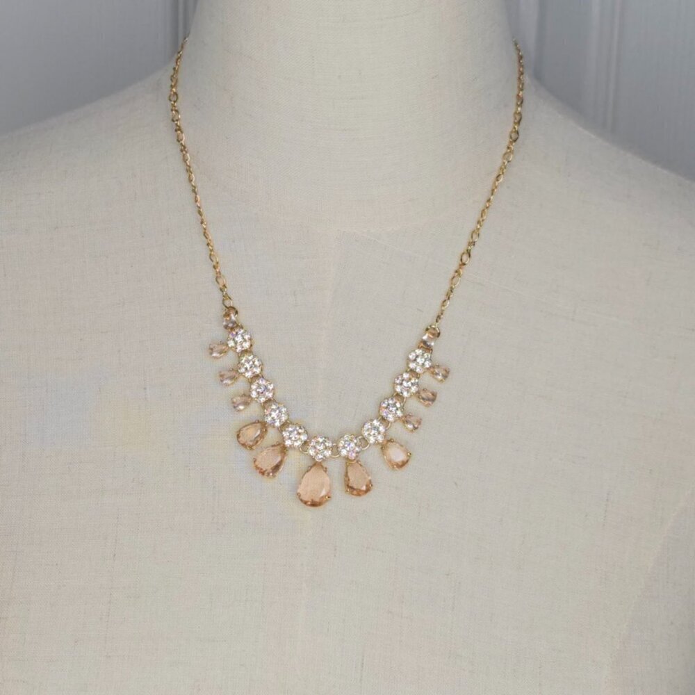 Kate Spade At First Blush Crystal Cascade Bib Teardrop Stone Statement Necklace